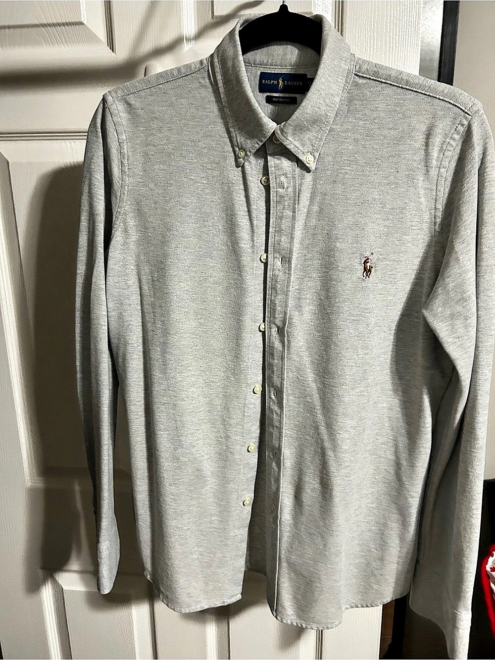 Ralph Lauren Knit Oxford Button-Down women shirts, Grey, blue and white